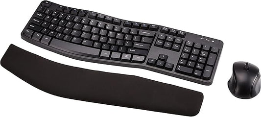 Amazon Basics Ergonomic Wireless Keyboard and Mouse Combo with Wrist Rest, Plug and Play, 2.4 GHz USB, Easy to Use, Black