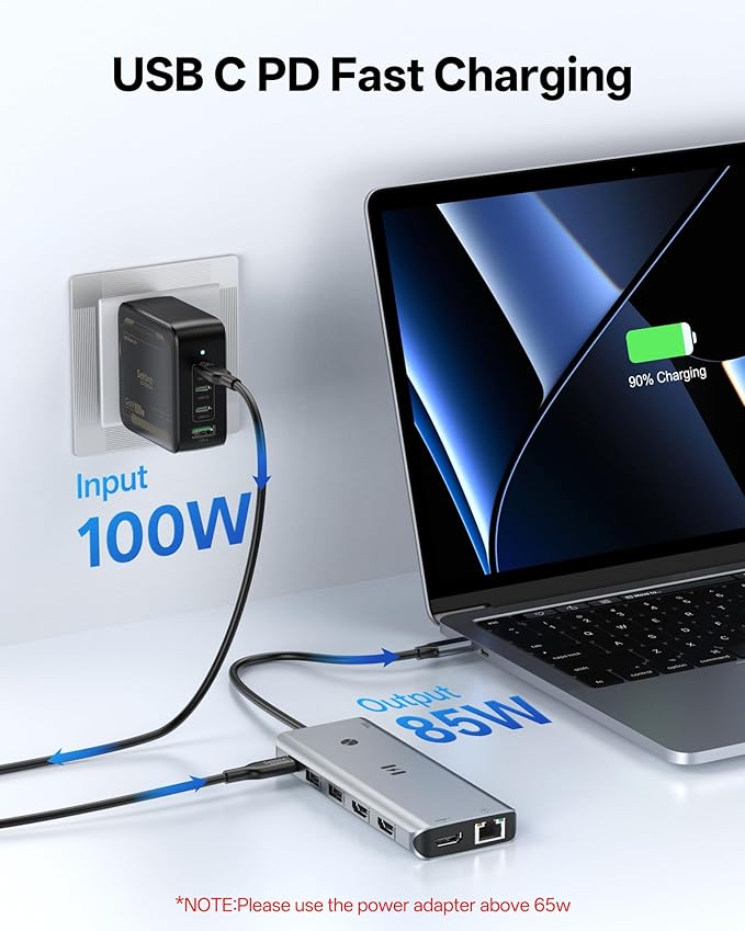 USB C Docking Station 3 HDMI, Selore 12-in-1 Docking Station 3 Monitors with Triple HDMI, 10Gbps USB A/C 3.1, 100W PD Charging, Gigabit Ethernet, SD/microSD Card Reader for Dell/HP/Lenovo Laptops