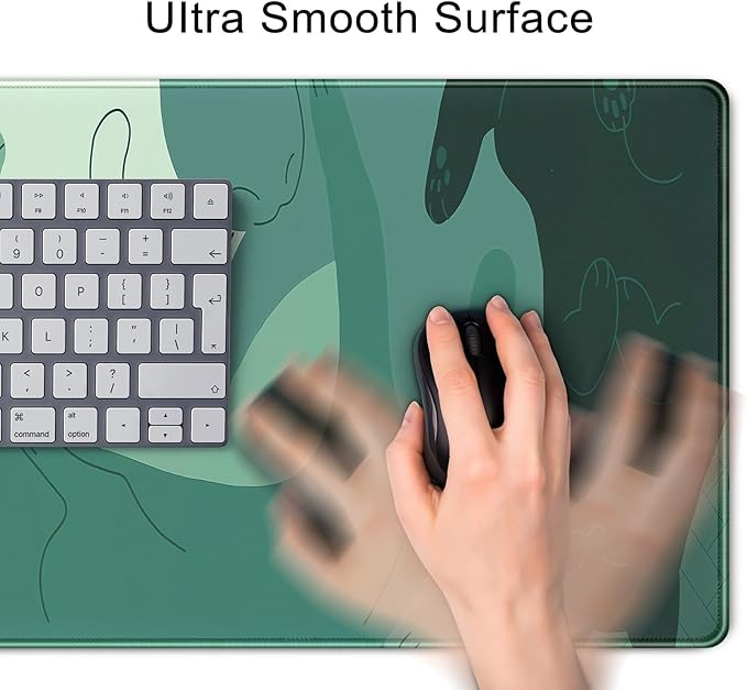 Cute Green Cat Desk Mat Extended Mouse Pad Large Gaming Mousepad XL Long Desk Pad Minimalist Laptop Keyboard Pad Deskmat Deskpad Desktop Mouse Mat Big 31.5"x11.8" with Stitched Edges