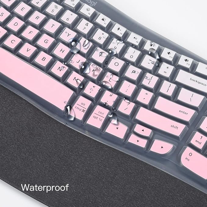 Keyboard Cover Skin for Logitech Wave Keys MK670 Combo Keyboard Skin, Logitech Wave Keys Wireless Ergonomic Keyboard Cover Protector Skin, Logitech Wave Keys MK670 Accessories, Ombre Pink