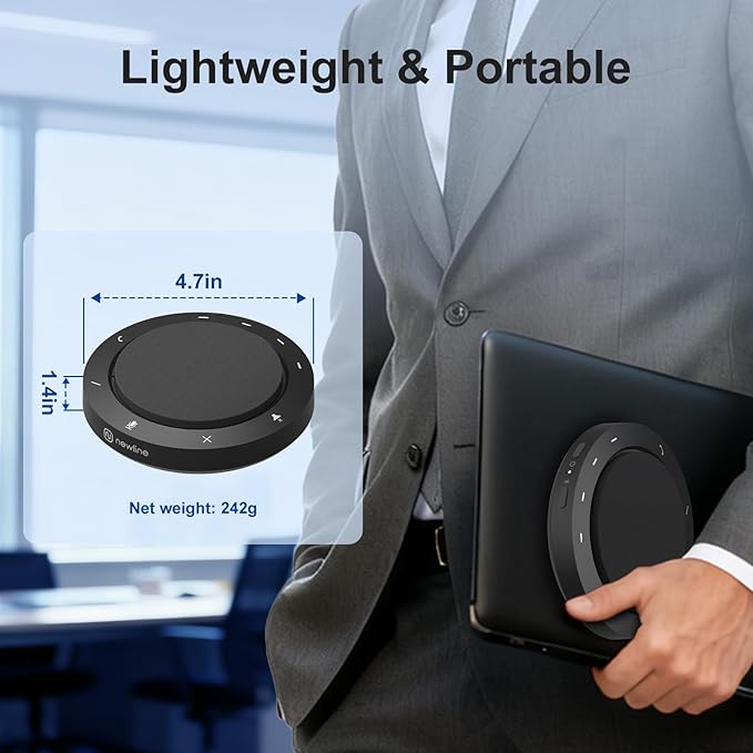 Conference Speaker and Microphone, Dual AI Mics with 360° Voice Pickup & Clear Sound, 10–14H Call Time, Bluetooth & USB-C/A Connection, Speakerphone for 1–6 People, Small Teams & Home Office