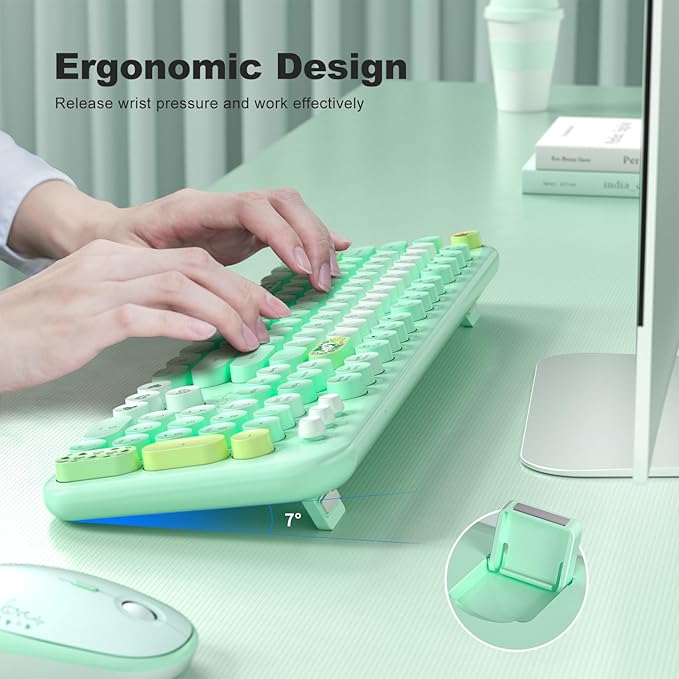 MOFII Wireless Keyboard and Mouse Combo - Pale Green Full Sized Plug and Play Colorful Computer Keyboards - 104 Keys Round Keycap USB 2.4G Cute Keyboard for Windows/Laptop/Mac/Desktop/PC