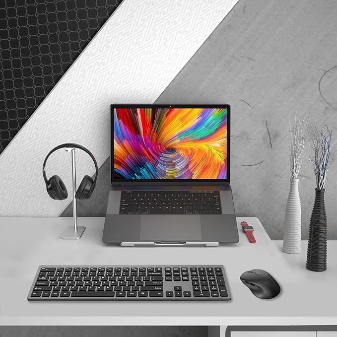Wireless Keyboard and Mouse Combo, Full-Size Slim Keyboard with Numeric Keypad, Calculator Button, 2400 DPI Ergonomic Large Mouse for Right Hand, USB Cordless Set for Laptop PC Windows - Black & Grey