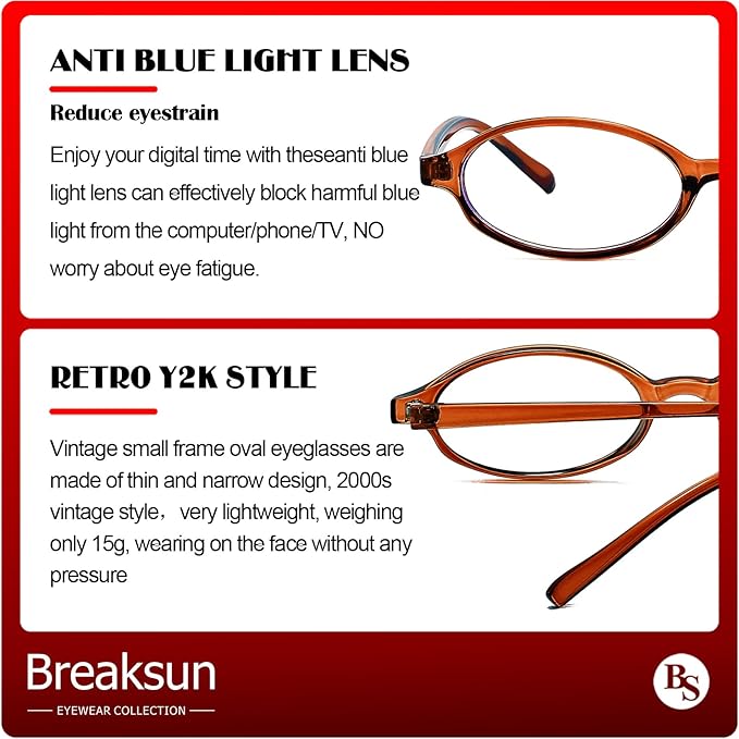 Retro Small Oval Glasses for Women Men 90s Small Face Blue Light Eyeglasses Cosplay Y2K Fake Glasses