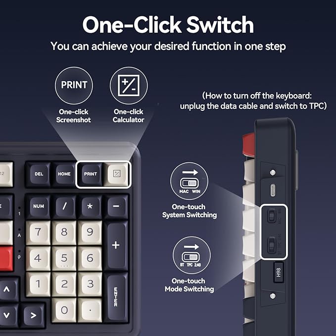 AUSDOM Wireless Bluetooth Mechanical Keyboard, BT5.3/Type-C/2.4G Tri-Mode Hot swappable Custom Gaming Keyboards, Gasket, RGB, Numpad, Blue Computer Keyboard for Mac/Win/Office, 98 Keys(Click Sound)