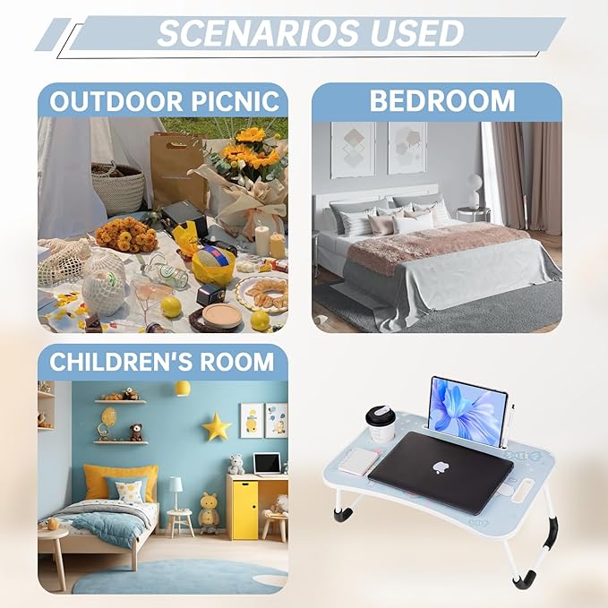 Laptop Desk Foldable Kawaii Bed Desk Table Cute Folding Breakfast Tray Portable Lap Standing Desk Notebook Stand Reading Holder for Bed/Couch/Sofa/Floor (Blue)
