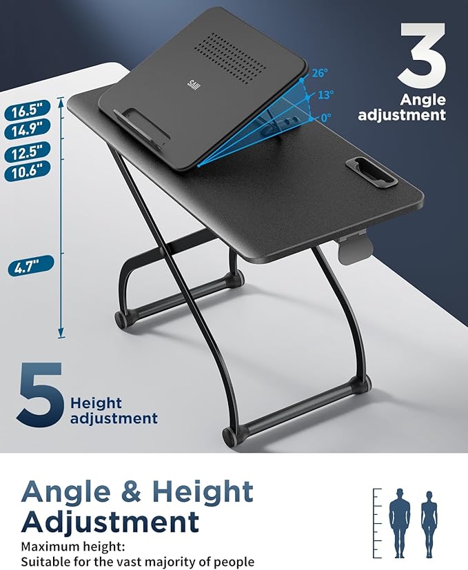 SAIJI Metal Small Laptop Desk Standing Converter, 23" Height Adjustable Desk Riser for Tabletop, Sit-Stand Workstation, Table Extender for Desk