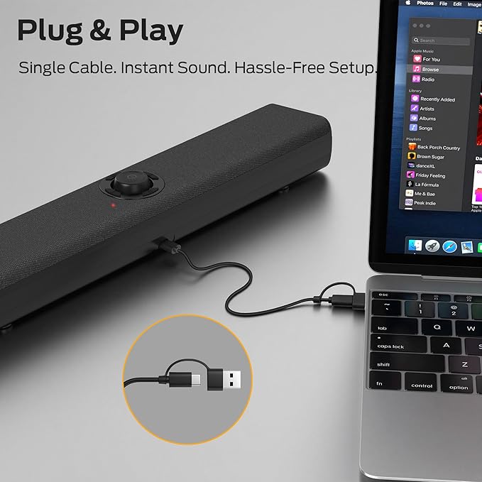 Monster S330 Computer Speakers, HiFi Stereo Sound PC Speakers, Bluetooth 6.0 Computer Sound Bar with Dynamic RGB Light, USB/Type-C Plug & Play, Gaming Speakers for Computer Desktop, PC, Laptop, Tablet