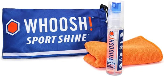 WHOOSH! Sport Shine 1 fl oz Eye Guard Cleaner Kit for Glasses, Goggles, Visors & Face Shields – Streak-Free Finish for All Lens Types, Travel Friendly – Includes 9x9” Microfiber Cloth & Storage Bag