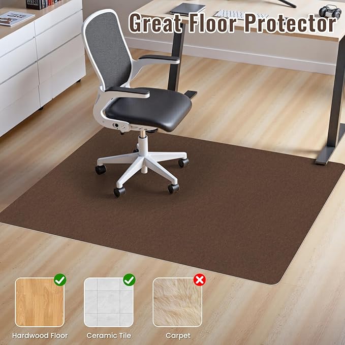 Sycoodeal Office Chair Mat for Hardwood Floor,Slip Resistant Floor Mat for Office Computer Gaming Chair,Heavy Duty Floor Protector for Rolling Chairs,Easy to Clean,Coffee(48"x60")