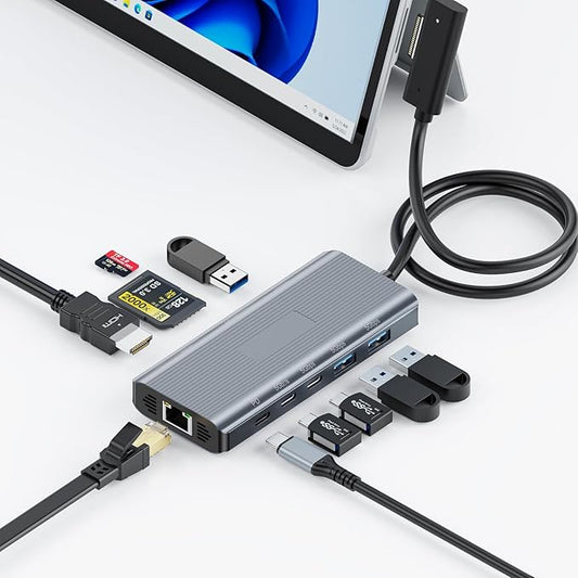 10 in 1 Microsoft Surface Docking Station-Surface Dock with HDMI Ethernet SD/TF Slot 3*USB 3.0+2*USB C 3.0+1*USB C PD,Docking Station for Surface Pro 11/10/9/8/X/7/6/5, Surface Laptop, Surface Book