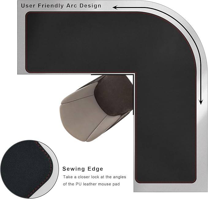 ZORESYN L Shaped Desk Mat (72+62) x23.6 Inch (Black) - XXL Reversible Corner Desk Pad, Waterproof PU Leather Desktop Protector for Gaming, Office & Home