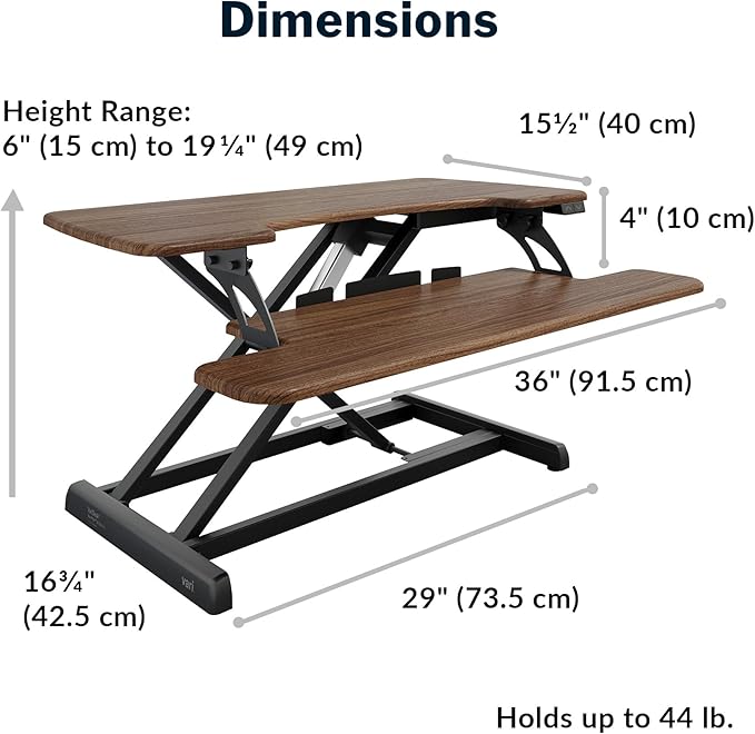 Vari VariDesk Pro Plus 36 - Electric Standing Desk Converter -11 Height Settings + Spring-Loader Lift, 2 Tier Design with Keyboard Tray or Laptop Stand – Fully Assembled (Walnut)