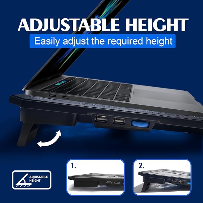 NAGAN Laptop Cooling Pad with 6 Fans, Ergonomic USB Powered Cooling Pad for Laptop with Dual USB 2.0 Ports, Height-Adjustable, Metal Mesh Gaming Notebook Cooler, Fits 15-17.3 inch Laptops
