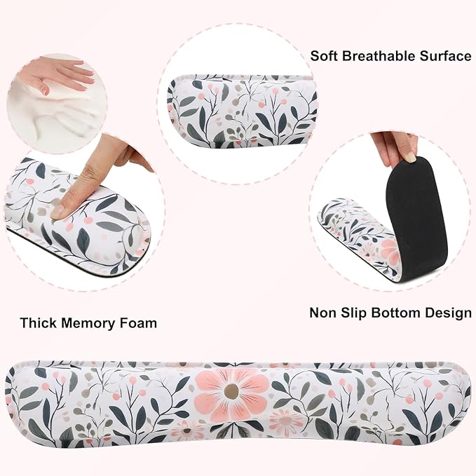 MEGREZ 4-in-1 Ergonomic Memory Foam Wrist Rest Set, Desk Pad, Mouse Pad with Wrist Rest, Keyboard Pad, Suitable for Office Workers, Programmers & Gamers–Relieve Typing & Gaming Fatigue, Red Flower