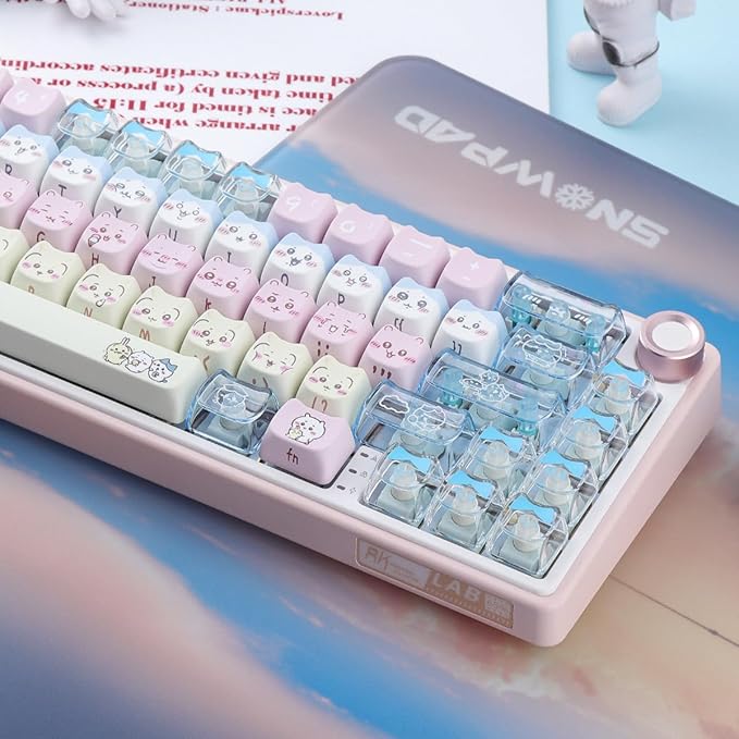 26 Keys Crystal Jelly Personalized Keycaps, PC Material Cute Blue Kawaii Transparent Custom Keycaps, Mao Profile Keycap for DIY MX Swithes Mechanical Keyboards