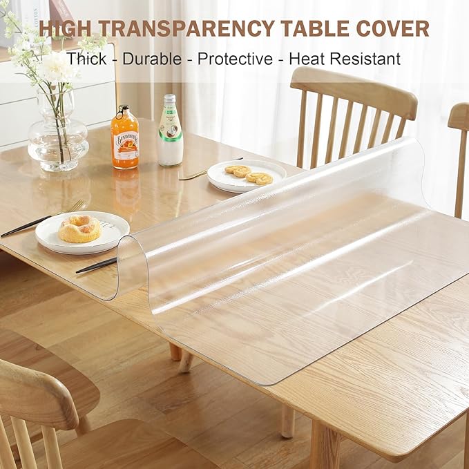 LovePads 1.5mm Thick 42 x 96 Inches Frosted Table Cover, Clear Table Protector for Dining Room, Kitchen Wood