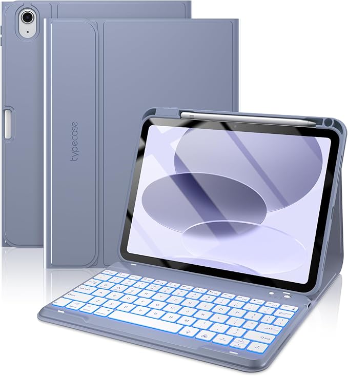 typecase Folio Keyboard Case for iPad 10th Gen 10.9 inch (2022) and iPad 11th (A16, 2025), Magnetic Wireless Detachable Keyboard, 7-Color Backlight, Thin & Light, Pencil Holder – Lavender