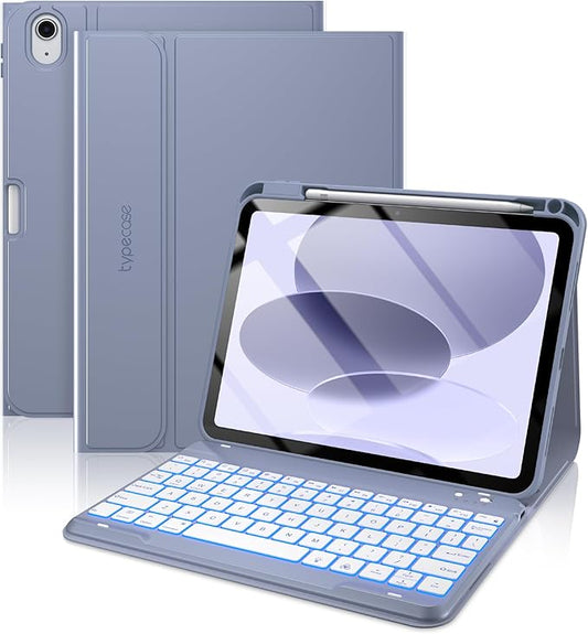 typecase Folio Keyboard Case for iPad 10th Gen 10.9 inch (2022) and iPad 11th (A16, 2025), Magnetic Wireless Detachable Keyboard, 7-Color Backlight, Thin & Light, Pencil Holder – Lavender