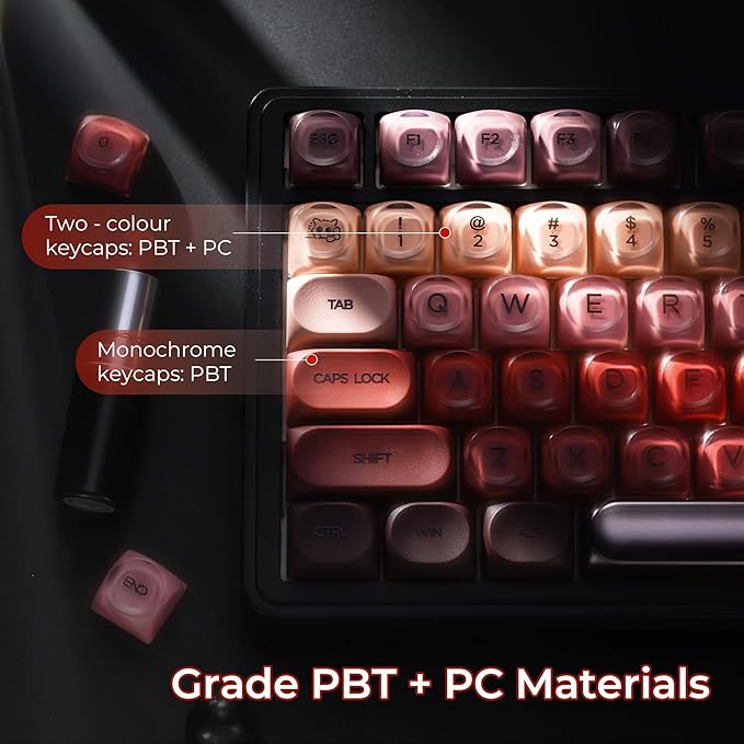 OHY PBT Keycaps, XVX Berry Kiss Theme Red Jelly HOA Profile Key Cap, 132-Key Cute Custom Keycaps (for Mechanical Keyboards with Cherry/Gateron MX Switches)-Lipstick