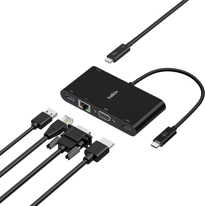 Belkin Multimedia Adapter with USB‑C Passthrough Power – HDMI, USB‑A & USB‑C Ports, 4K Video, Compact Laptop Hub for MacBook, Chromebook, Windows, Travel & Home Office