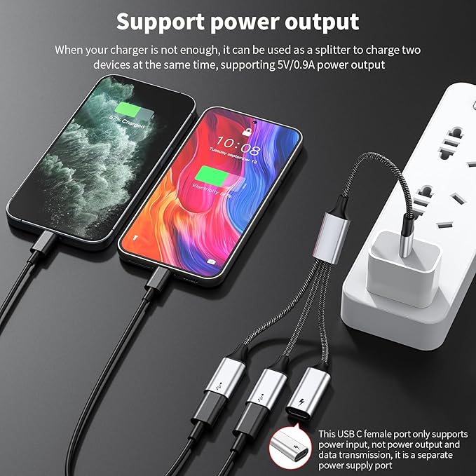 MOGOOD USB C Splitter, 3-Port USB C Y-Cable, 1 Male to 3 Female, 60W PD Charging Pass-Through & Data Transfer – for Steam Deck, iPad Pro, Samsung Galaxy, Laptop – Expand USB-C Ports