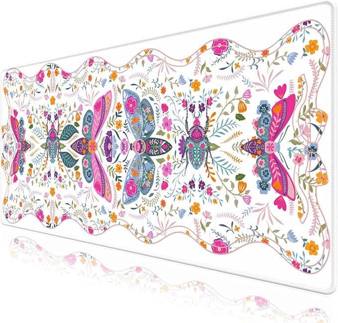 Desk Mat for Keyboard and Mouse, Large Non-Slip Mouse Pad Keyboard Pad, Computer Mats for Desktop, Cute Desk Pad with Stitched Edges for Office, Gaming I Pure White Vibrant Florals
