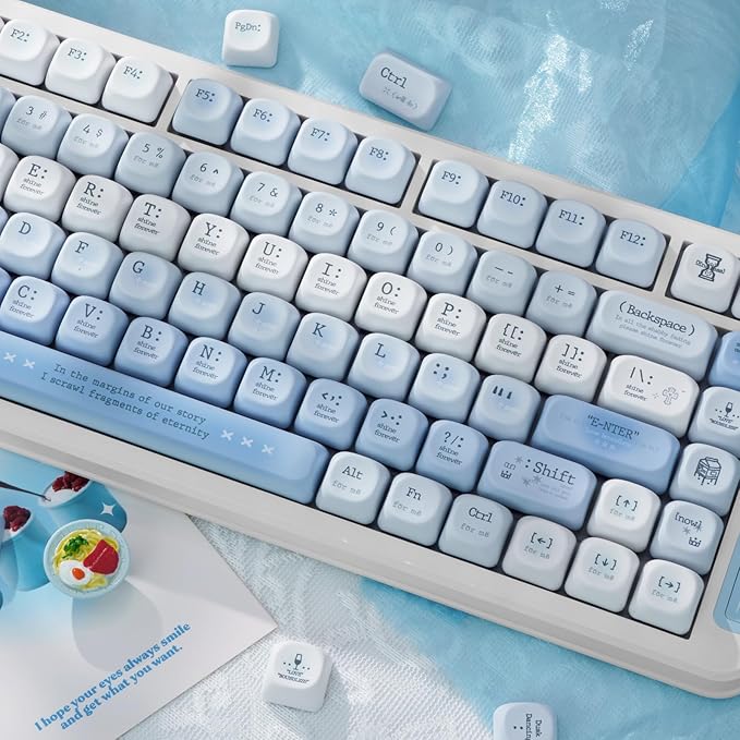 Blue PBT Keycaps, MOA Profile Keyboard Keycaps, Dye-Sub Keycap Set 120 Keys Cute Key Cap for 61/64/68/84/87/100/104/108 Cherry MX Switches Gaming Mechanical Keyboards