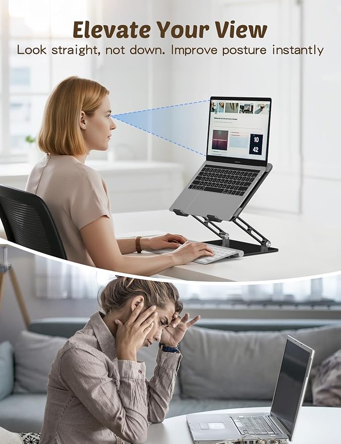 Laptop Stand for Desk – Adjustable Aluminum Laptop Riser with Unique Cat-Shaped Cooling Vent, Portable Desk Gift & Decor, Compatible with MacBook Air Pro, Dell, HP, Lenovo (10"-17.3"), Black