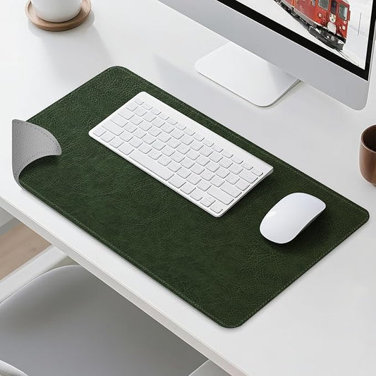 Imitation Crazy Horse Leather Desk Mat - Waterproof Desk Pad - Ideal for Large Mouse Pad and Desk Mats on Top of Desks (Green+Gray, 33"*13")