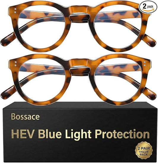 2 Pack Round Blue Light Glasses for Women, TR90 Computer Glasses with Spring Hinge for All-Day Comfort, Anti UV Glare & Eyestrain