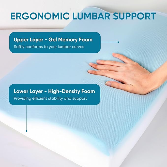 Lumbar Support Pillow for Recliner Chair and Couch, Memory Foam Back Cushion Ergonomic Large Back Support Pillow for Lower Back Pain Relief, with Soft Velvet