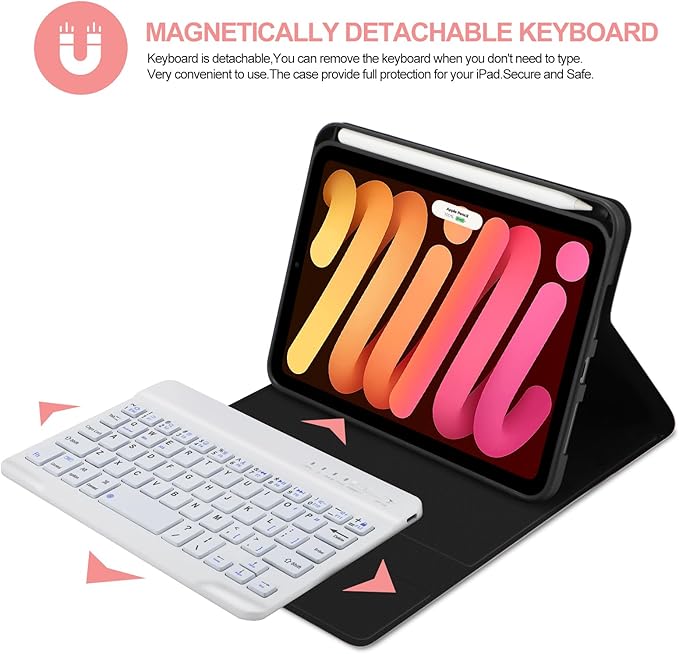 BORIYUAN iPad Mini (A17 Pro) 7th Keyboard Case 2024, Detachable Wireless Bluetooth Keyboard, Smart Slim Folio Cover with Build-in Pencil Holder for iPad Mini 7th/6th 2021 Generation 8.3 inch Rose Gold
