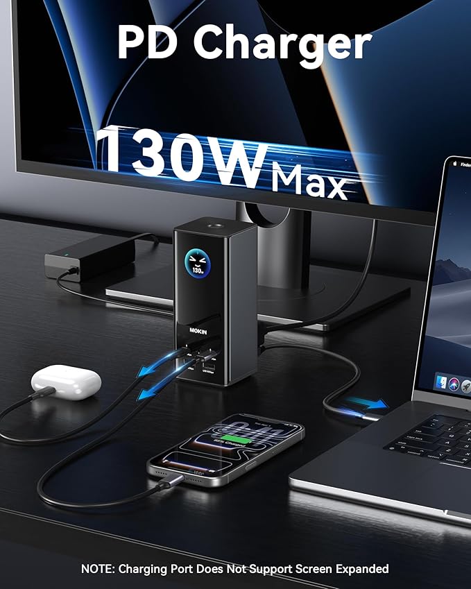 MOKiN Smart LCD Docking Station,18-Port USB C Docking Station Triple Display with 3HDMI+2DP, Smart Display, Triple 4K 60Hz, 10Gbps USB Ports, Gigabit Ethernet, for macOS and Windows(Driver Required)