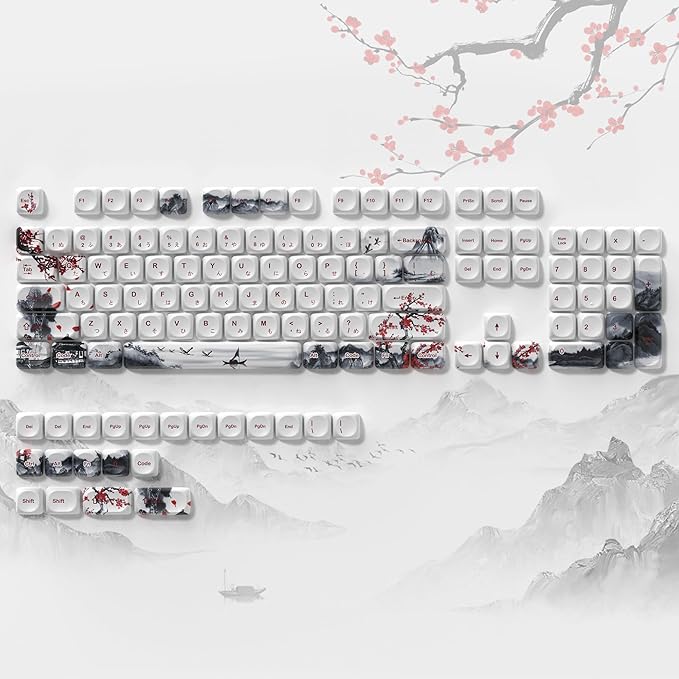 dagaladoo White Japanese PBT Keycap Set,Cherry Blossom MOA Profile Keycaps Full Set,Dye-Sub 134-key Custom Keyboard Key caps for 100% 75% 65% 60% TKL US Layout Mechanical Keyboard