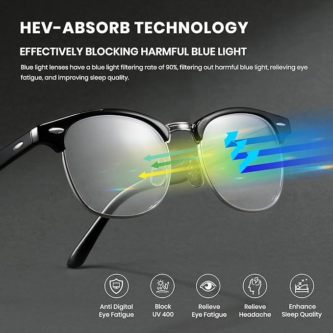 Cyxus 2 Pack Blue Light Glasses Men Women Retro Semi Rimless Browline Blue Light Glasses for Computer Eye Strain Gaming Glasses（402B002 Black & Wine Red）