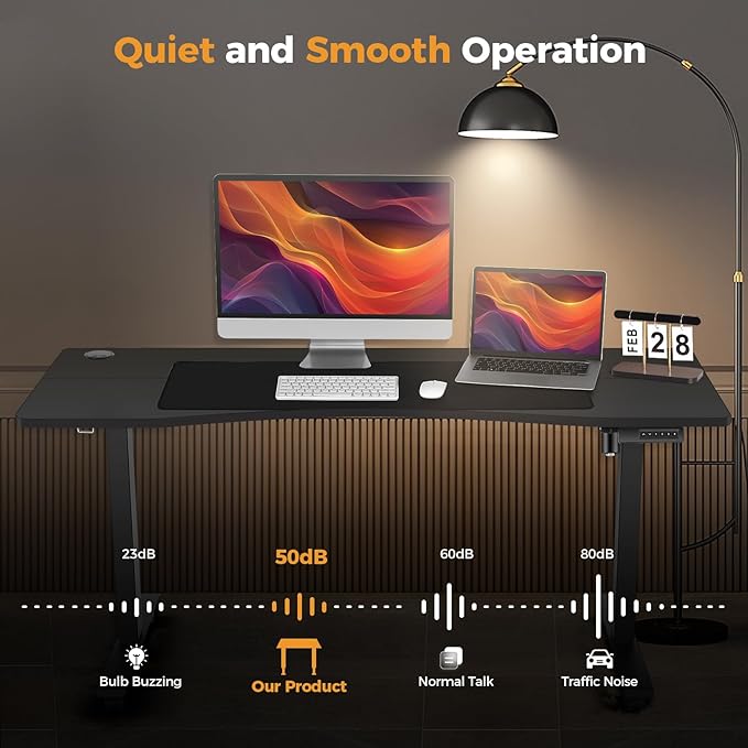 Electric Adjustable Standing Desk, 70'' x 27''Sit Stand Desk with Dual Crossbeam Structure and Oversized Mouse Pad, 27''-45'' Lifting Range Stand up Desk(Black)