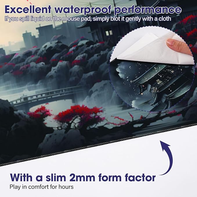 Full Desk Mouse Pad with Stitched Edges, 35.4” x 15.6” Waterproof Surface & Non-Slip Rubber Base – Ideal for Gaming, Office and Home
