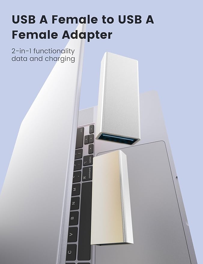【5-Pack】 SuperSpeed 5Gbps USB Female to Female Adapter, USB A Female to Female Coupler Connector for Data Extension,Hard Drive, Flash Drive Charging Cable Joiner (Sliver)