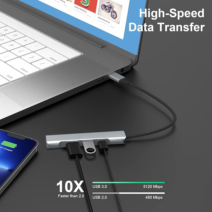 Lightning to USB Hub [Apple MFi Certified] 4-in-1 USB OTG Hub with 3 USB3.0 Port and Fast Charging Port for iPhone/iPad Compatible with Microphones/Flash Drive/Keyboard/Mouse/Sound Card