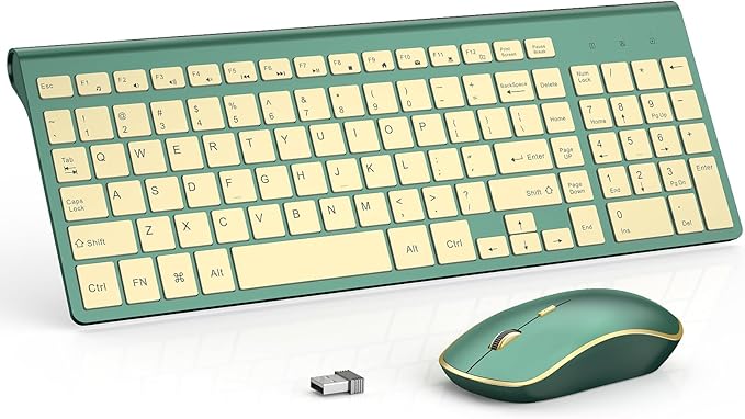 JOYACCESS Wireless Keyboard and Mouse Combo,2.4G Compact and Quiet Wireless Keyboard,Ergonomic and Portable Design for Computer, Windows,Desktop, PC, Laptop-Cangling Green
