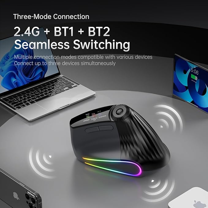 Bluetooth Travel Mouse, 2.4G Rechargeable Mouse with USB Receiver, Wireless Mice Compatibility for Computer, Laptop, Notebook, PC (Black XM7D)