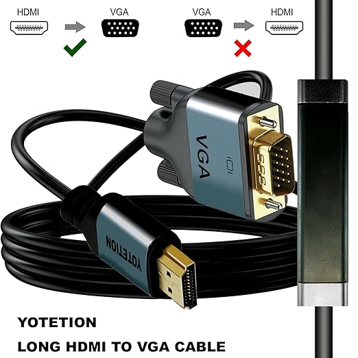 HDMI to VGA 80Ft Cable with IC, Gold-Plated HDMI to VGA Compatible for Computer, Desktop, Laptop, PC, Monitor, Projector,HDTV, Raspberry Pi, Roku, Xbox and More, Green-Gray Aluminum Shell