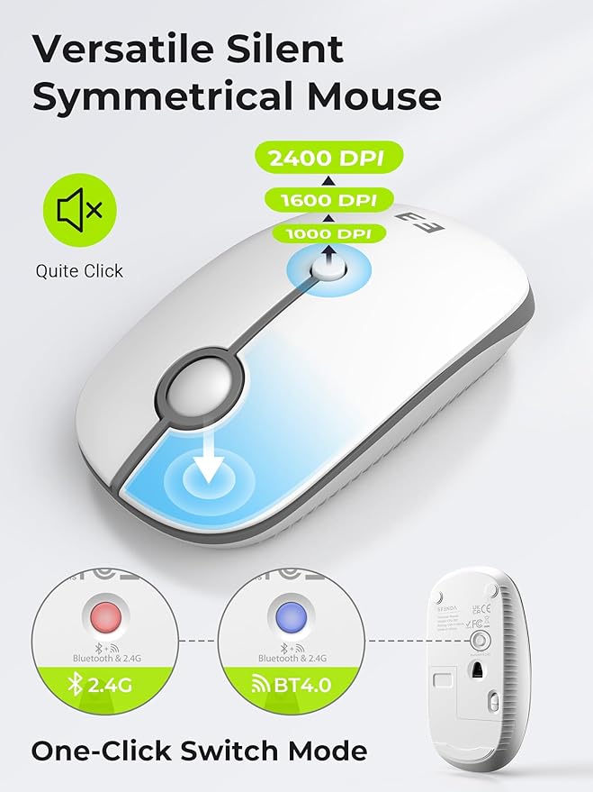 seenda Bluetooth Keyboard and Mouse for iPad, CTU-301 Wireless Multi-Device Connection Bluetooth+2.4G Keyboard Mouse Combo with Tablet Holder for iPad/MacBook/Windows, iOS/Andriod/Phone, White