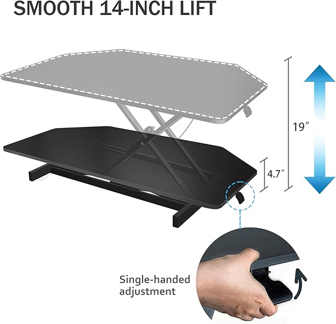 Aconcept 38 inch Black Corner Height Adjustable Standing Desk Converter, One-Click Sit to Stand up Desk Riser, Pre-Assembled for Dual Monitor and Laptop Workstation