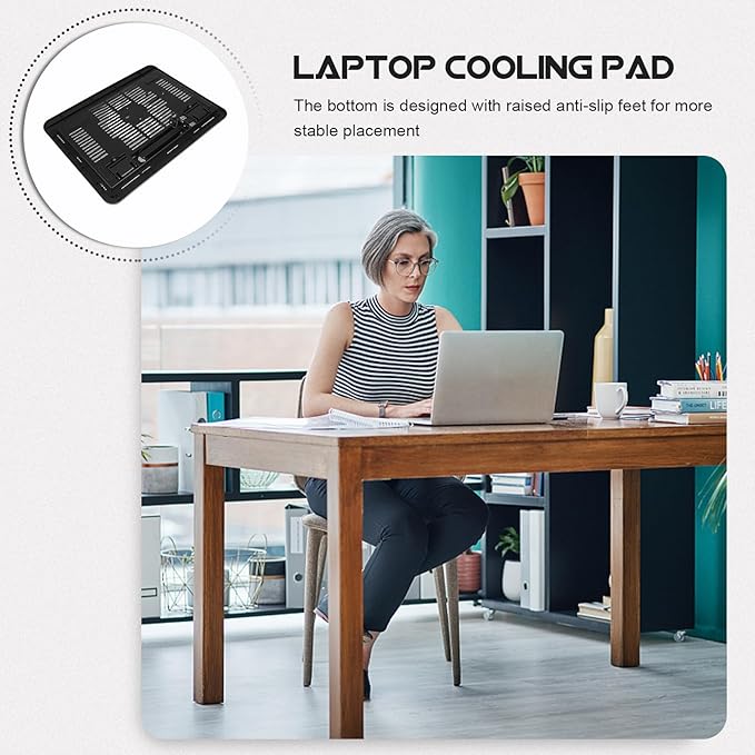 Silent Laptop Cooling Pad with Anti-Slip Fan Cooler and Adjustable Stand for Gaming Notebooks, Black, Suitable for Desktop and Travel Use