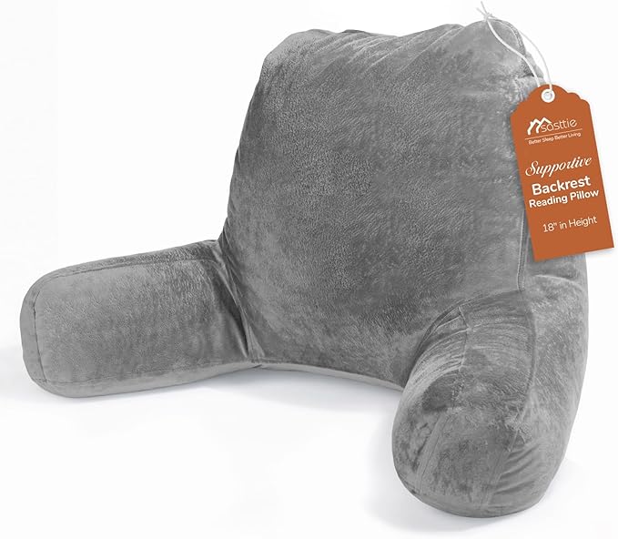 Sasttie Reading Pillows for Sitting in Bed Adult, Velvet Back Pillow Bed Sitting Up, Back-Rest Support Cushion for Sit Up on Couch, Sofa, and Floor, Dorm Essentials, Oeko-Tex Certified, Dark Grey