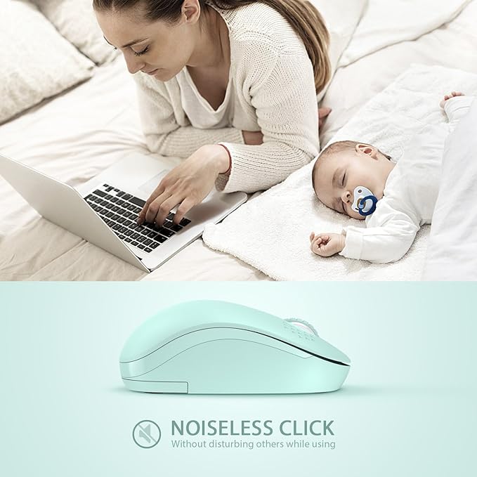 seenda Wireless Mouse for Laptop, 2.4G Noiseless Mouse with USB Receiver - Optical Tracking Portable Computer Mice for Chromebook, PC, Tablet, Windows System, 24 Months Battery Life - Mint Green
