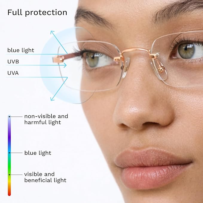 livho Ultra-Light Statement Glasses — Rectangular Metal Blue-Light Frames for Women