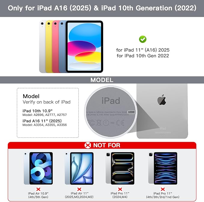 for iPad 11th(A16, 2025)/10th Generation Case with Keyboard, 360° Rotatable Case & Detachable Backlit Keyboard, Precision Cutouts and Pen Holder for iPad A16 11''/10th 10.9'', White